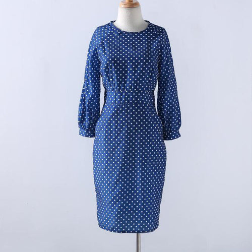 fashion-women-polka-dots-print-dress-casual-o-neck-lantern-sleeves-dress-elegant-bodycon-party-dress-vestidos BBL