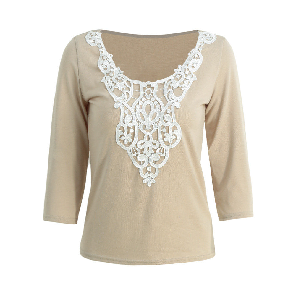fashion-women-solid-t-shirt-crochet-lace-splice-o-neck-half-sleeve-pullover-casual-elegant-top-shirt-beige-dark-blue BBL