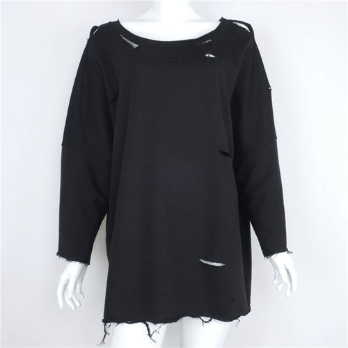 Hole Style Women's Sweatshirts Harajuku Cotton Solid Outerwears Women Loose Hoodies Sweat Tops M0651