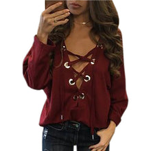 Long Sleeve Blouses Shirt Femme Bandage Tops Women Deep V-neck Shirts Casual Bandage Shirts Plus Size GV430