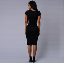 Women Short Sleeve O-neck Solid Package Hip Dess For Women Sexy Bodycon Mid -Calf Dress X0350