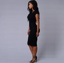 Women Short Sleeve O-neck Solid Package Hip Dess For Women Sexy Bodycon Mid -Calf Dress X0350