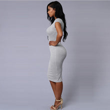 Women Short Sleeve O-neck Solid Package Hip Dess For Women Sexy Bodycon Mid -Calf Dress X0350