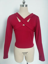 Cross Bandage Crop Top Sexy Long Sleeve Women Shirt Short Ladies Tops Slim Solid Shirt M0591