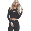 Cross Bandage Crop Top Sexy Long Sleeve Women Shirt Short Ladies Tops Slim Solid Shirt M0591