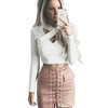 Cross Bandage Crop Top Sexy Long Sleeve Women Shirt Short Ladies Tops Slim Solid Shirt M0591