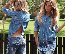 Polka Dot Print Sexy Open Back Split Buttons Blouse Shirts Women Long Sleeve Lapel Collar Top Blusas femininas GV133
