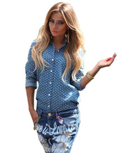 Polka Dot Print Sexy Open Back Split Buttons Blouse Shirts Women Long Sleeve Lapel Collar Top Blusas femininas GV133