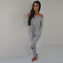 Slash Neck Long Pants Jogging Suit Plus Size Women Rompers Jumpsuit Bodysuit LX220