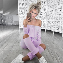 Slash Neck Long Pants Jogging Suit Plus Size Women Rompers Jumpsuit Bodysuit LX220