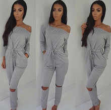 Slash Neck Long Pants Jogging Suit Plus Size Women Rompers Jumpsuit Bodysuit LX220
