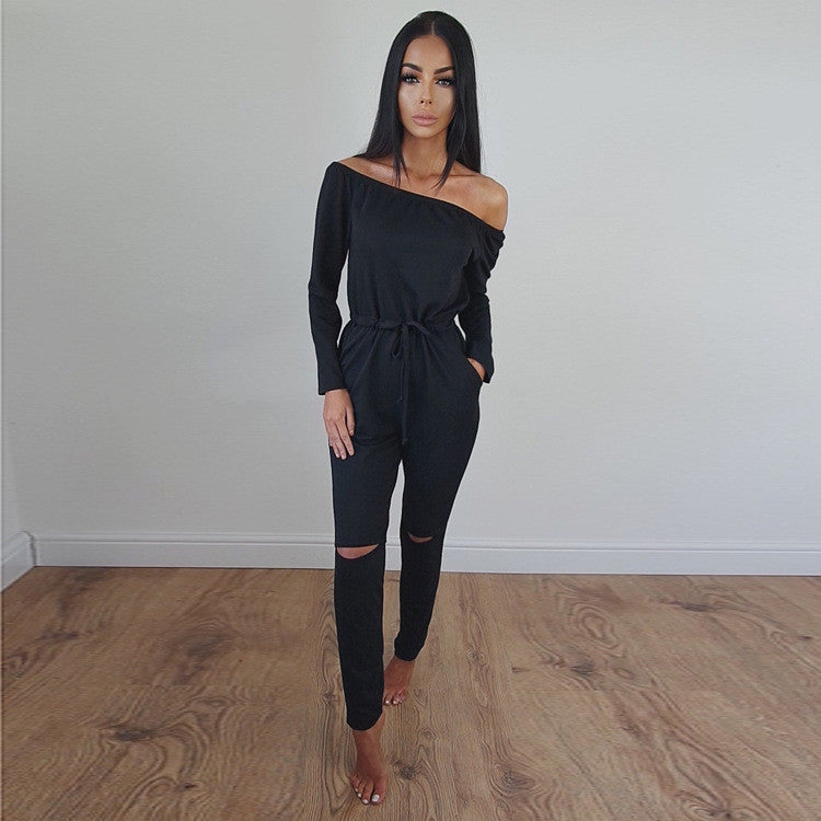 Slash Neck Long Pants Jogging Suit Plus Size Women Rompers Jumpsuit Bodysuit LX220