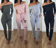 Slash Neck Long Pants Jogging Suit Plus Size Women Rompers Jumpsuit Bodysuit LX220