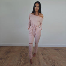Slash Neck Long Pants Jogging Suit Plus Size Women Rompers Jumpsuit Bodysuit LX220