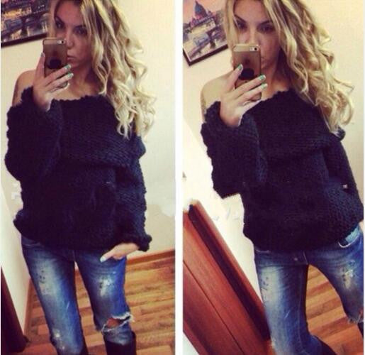Sweater Tops Women Sexy Slash Neck Off Shoulder Pullover Sweater Loose Knitted Sweaters Oversized Sweater M0457