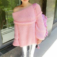 Sweater Tops Women Sexy Slash Neck Off Shoulder Pullover Sweater Loose Knitted Sweaters Oversized Sweater M0457