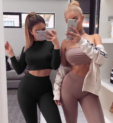 2 piece Women Suit Sexy Skinny Pant and Cropped Top Sportsuits Sets Bodycon Skinny Outfits GV454
