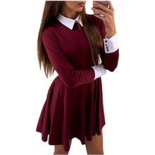 Dress Cute Women Turn-Down Collar Casual Dresses Elegant Long Sleeve Office Mini Dress Vestidos