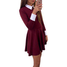 Dress Cute Women Turn-Down Collar Casual Dresses Elegant Long Sleeve Office Mini Dress Vestidos