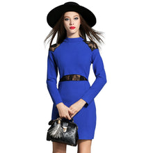dress-women-woollen-lace-dress-insert-slit-back-stand-neck-elegant-party-dress-back-zipper-slim-dress-blue BBL