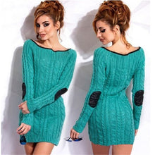 Long Sleeve Round Collar Women Knitted Dress Plus Size Contrast Colour Casual Sweater Dresses LX207