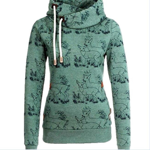 Women Warm Casual Hoodies Long Sleeve Hoodies Character Turtleneck Sweatshirt X0354