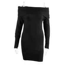 Off Shoulder Knitted Dress Womens Sexy Mini Dress Slash Neck Bodycon Dress Robe Femme Long Sleeve