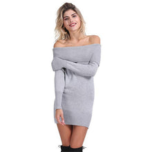 Off Shoulder Knitted Dress Womens Sexy Mini Dress Slash Neck Bodycon Dress Robe Femme Long Sleeve
