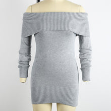 Off Shoulder Knitted Dress Womens Sexy Mini Dress Slash Neck Bodycon Dress Robe Femme Long Sleeve