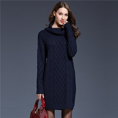 Sweater Dress Casual Turtleneck Knitted Sweater Long Sleeve Twisted Knitwear Pullover Dresses Femme Sweaters