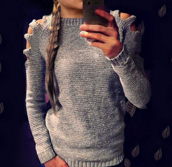 Sweater Knitwear Sexy Lady Casual Hollow Out Women Sweater Long Sleeve Solid Pullover Outwear S-XL GV262