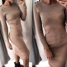 Warm Knitted Midi Dress Women Sexy Solid Long Sleeve Package Hip Bodycon Dress Vestidos
