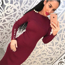 Warm Knitted Midi Dress Women Sexy Solid Long Sleeve Package Hip Bodycon Dress Vestidos
