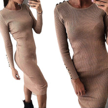 Warm Knitted Midi Dress Women Sexy Solid Long Sleeve Package Hip Bodycon Dress Vestidos