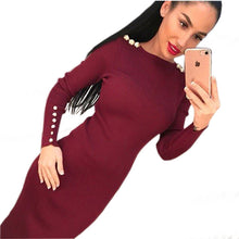 Warm Knitted Midi Dress Women Sexy Solid Long Sleeve Package Hip Bodycon Dress Vestidos