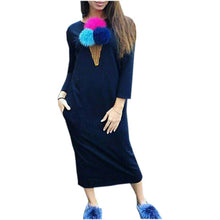 Woman Bodycon Dress Long Sleeve Midi Dress Pocket Ice-Cream Ball Casual Loose Dress Vestidos GV377