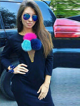 Woman Bodycon Dress Long Sleeve Midi Dress Pocket Ice-Cream Ball Casual Loose Dress Vestidos GV377