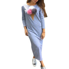 Woman Bodycon Dress Long Sleeve Midi Dress Pocket Ice-Cream Ball Casual Loose Dress Vestidos GV377