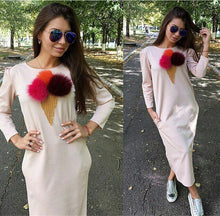 Woman Bodycon Dress Long Sleeve Midi Dress Pocket Ice-Cream Ball Casual Loose Dress Vestidos GV377