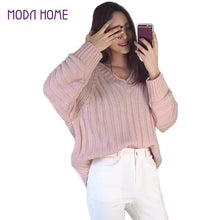 women-knitted-sweater-vertical-horizontal-stripes-v-neck-women-tops-long-sleeves-loose-warm-pullover-blusas BBL