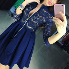 women-lace-party-dresses-fashion-vestido-casual-3-4-sleeve-mini-dress-sexy-chest-zipper-vestidos-femininos-plus-size BBL
