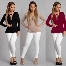 Women Shirt Top Lace Up V neck Loose Elegant Ladies Tops Long Sleeve Bandage Blusa Shirt Femme 3 Colors LX060