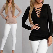 Women Shirt Top Lace Up V neck Loose Elegant Ladies Tops Long Sleeve Bandage Blusa Shirt Femme 3 Colors LX060