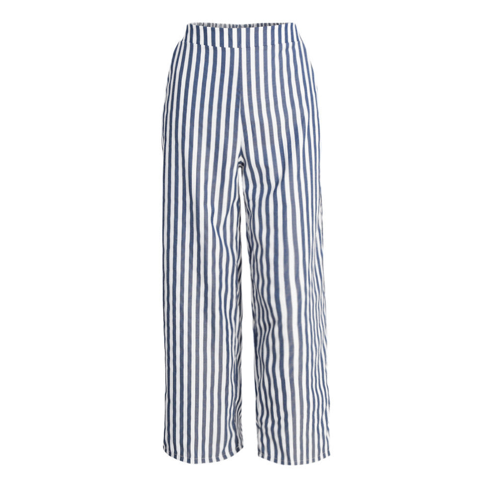women-wide-leg-pants-stripe-pantalon-femme-elastic-waist-pocket-plus-size-casual-loose-trousers-blue-pantaloni-donna BBL