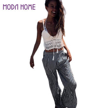 women-wide-leg-pants-stripe-pantalon-femme-elastic-waist-pocket-plus-size-casual-loose-trousers-blue-pantaloni-donna BBL