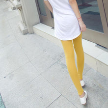 Women's Elastic Skinny Slim Pencil Pants Solid Candy Color Mid Knitted Cotton Trousers Full Length Leggings