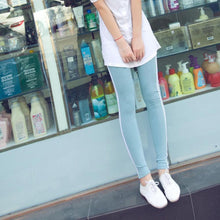 Women's Elastic Skinny Slim Pencil Pants Solid Candy Color Mid Knitted Cotton Trousers Full Length Leggings
