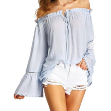 Womens Blusas Shirts White Blouses Flare Sleeve Off Shoulder Slash Neck Tops Casual Loose Tops GV292