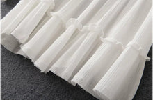 BOHO Bell Deep V neck Long sleeve Short Dress Women Ruffles Pleated Dresses Casual Dress White S M L