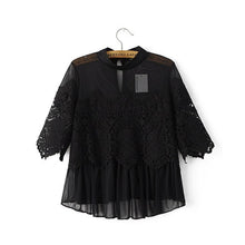 Back Open Sexy Blouses For Women Black White Embroidery Lace Blouse Tops Half Sleeve Patchwork Chiffon Blouses And Shirts